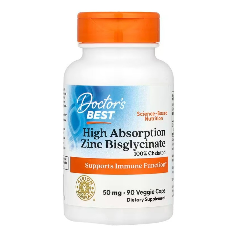 Doctor's Best High Absorption Zinc Bisglycinate, 50mg Capsules 90 vcaps