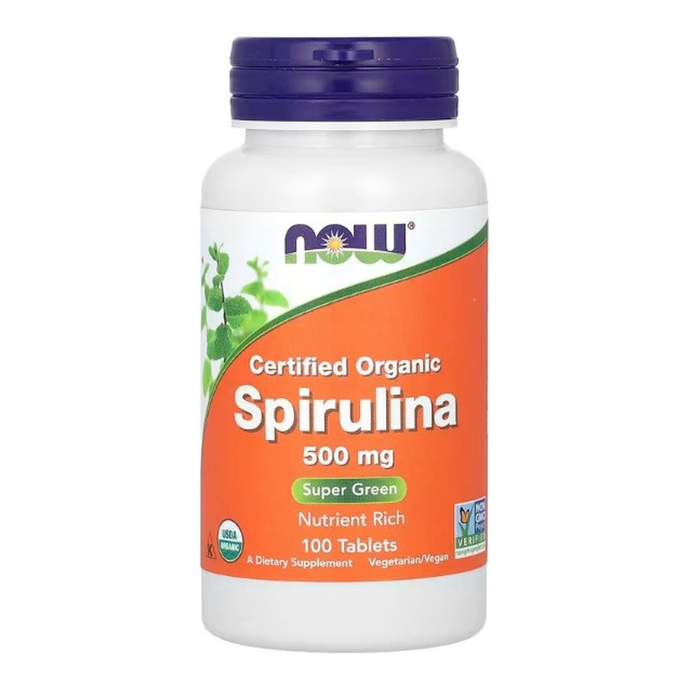 Now Foods Spirulina 500mg Wspiera Układ Krążenia Immunologiczny i Detoksykację 100 Tabletek