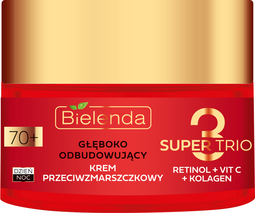 Bielenda Super Trio 3 Retinol Vit.C Kolagen Głęboko Odbudowujący Krem Przeciwzmarszczkowy 70+ na Dzień i na Noc 50ml