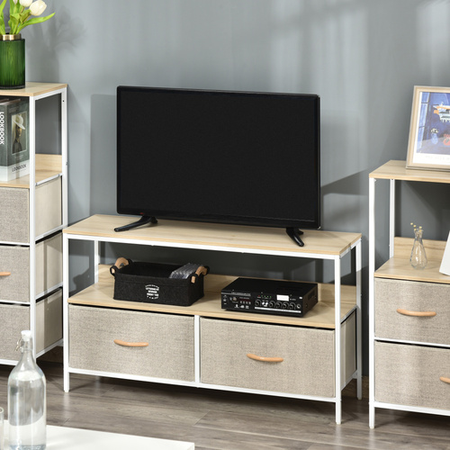 HOMCOM TV Stand Cabinet with 2 Foldable Drawers - Maple Colour