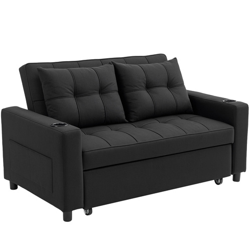 HOMCOM Two-Seater Pull-Out Sofa Bed - Black