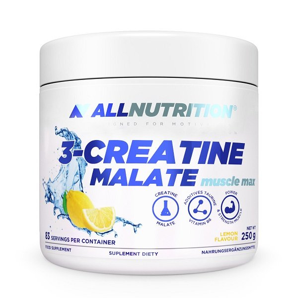 Allnutrition 3-Creatine Malate Jabłczan Kreatyny z Dodatkiem Tauryny i Witaminy B6 Lemon 250g