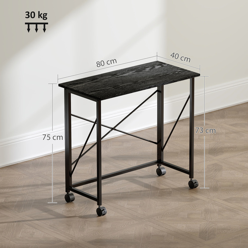 HOMCOM 80 cm Folding Desk on Wheels - Black
