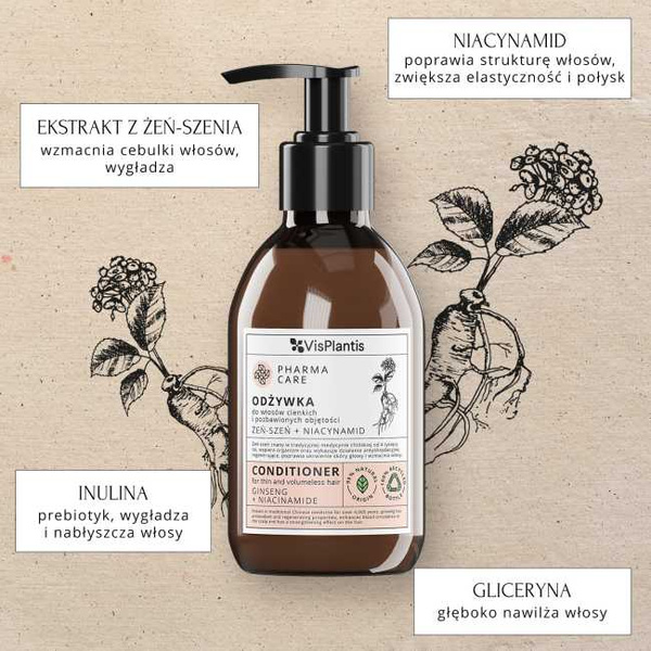 Vis Plantis Pharma Care Żeń-szeń + Niacynamid Odżywka dla Włosów Cienkich i Pozbawionych Objętości 300ml