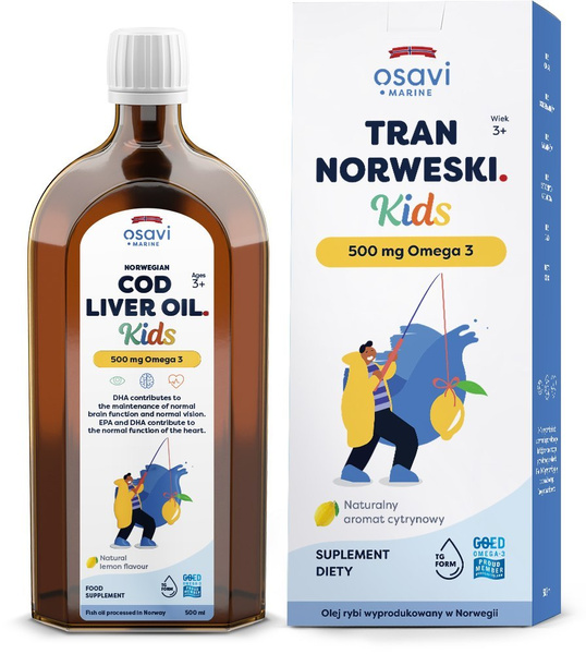 Osavi Norwegian Cod Liver Oil Kids 500mg Omega 3 Lemon 500 ml for Brain and Vision Support