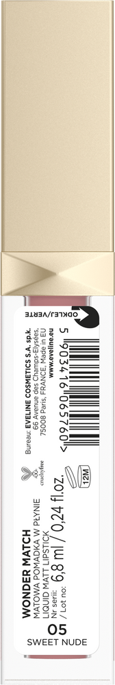 Eveline Wonder Match Matowa Pomadka w Płynie Nr 05 Sweet Nude 6,8ml