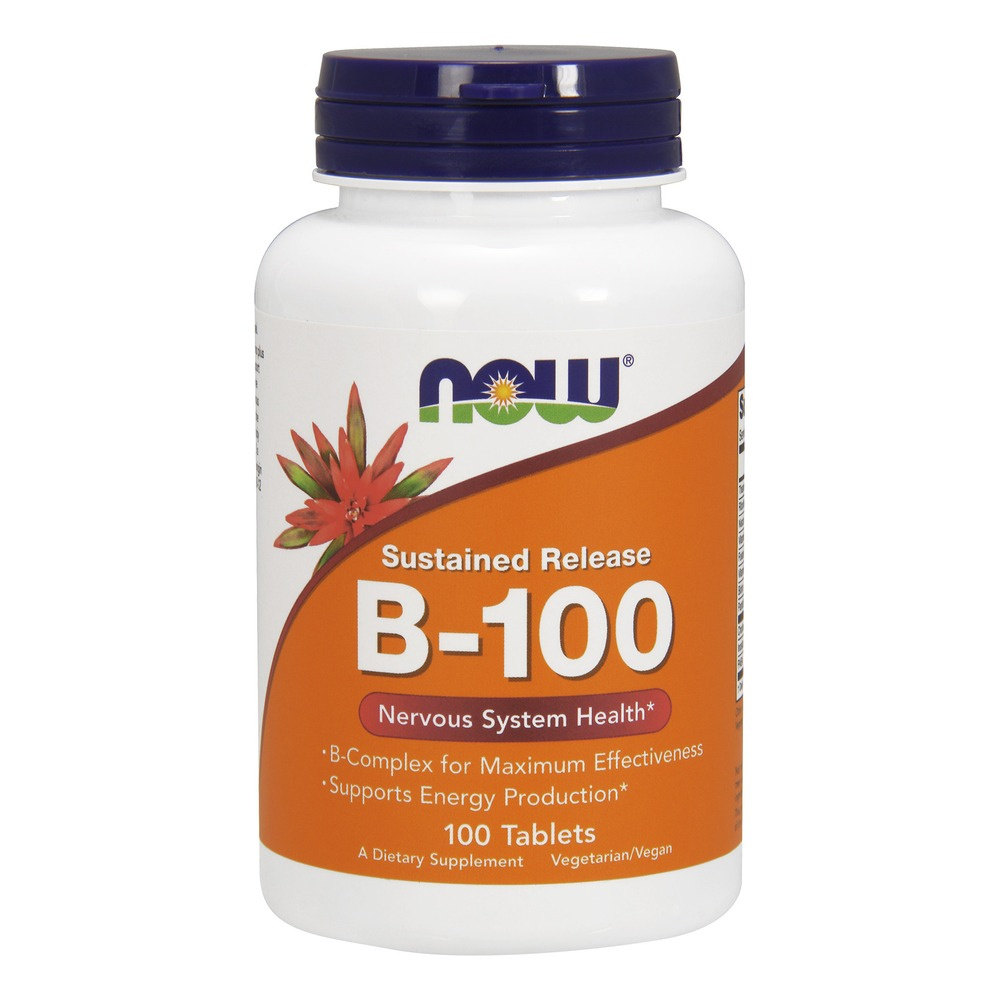 NOW Foods Vitamin B-100 Sustained Release B-Complex for Energy Production 100 Tablets