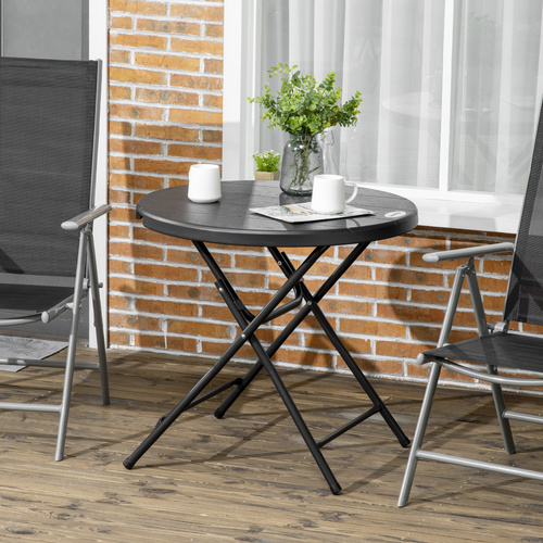 Outsunny Foldable Round Garden Table for 4, Outdoor Dining Table with HDPE Tabletop and Steel Frame, 80 x 80 x 73 cm, Dark Grey