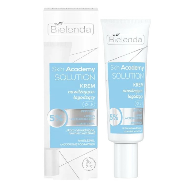 Bielenda Skin Academy Solution Nawilżająco - Łagodzący Krem 5% Peptydy z Kwasem Laktobionowym i Pantenolem dla Skóry Odwodnionej i Wrażliwej na Dzień i na Noc 50ml