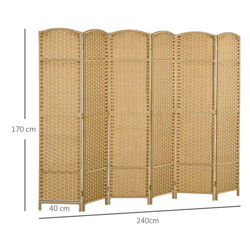 HOMCOM 6 Panel Folding Room Divider, Freestanding Privacy Screen for Living Room, Bedroom and Office, 240 x 170cm, Natural