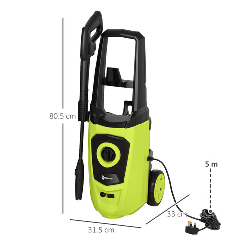 DURHAND 1800W High Pressure Washer, 150 Bar Pressure, 510 L/h Flow, High-Performance Portable Power Washer Jet Wash Cleaner with 6M Hose, Snow Foam Bottle for Garden, Car, Furniture, Green
