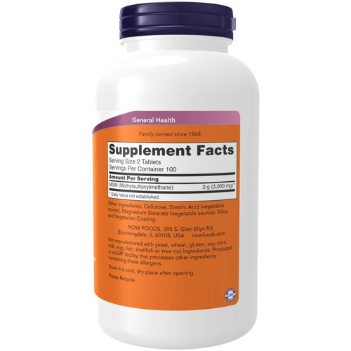Now Foods MSM Methylsulphonylmethane 1500mg Supports Cartilage Health 200 Tablets