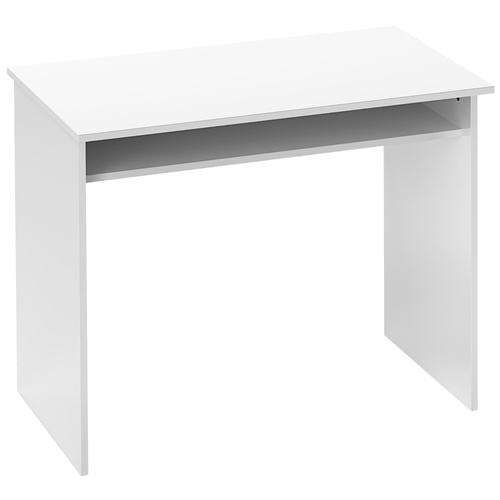 HOMCOM 90 x 50cm Computer Table, Modern Home Office Desk, Small Writing Desk with Storage Shelf, High Gloss White
