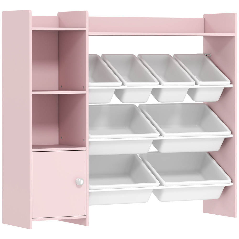 AIYAPLAY Toy Storage Unit with 8 Removable Bins, Storage Shelves, Cabinet, Pink
