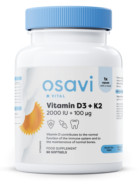 Osavi Witamina D3 + K2 2000IU + 100mcg 60 kapsułek na wsparcie kości i odporności
