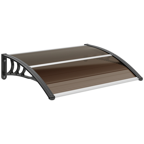 Outsunny Front Door Canopy Outdoor Awning Aluminium Rigid Plastic Polycarbonate Rain Shelter UV Water Rain Resistant 100 x 75cm Brown