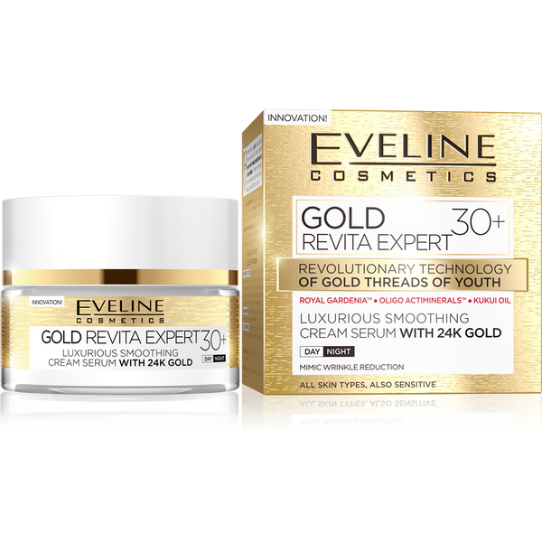 Eveline Gold Revita Expert Luxurious Smoothing Cream-Serum with 24k Gold for Day and Night 30+ 50ml