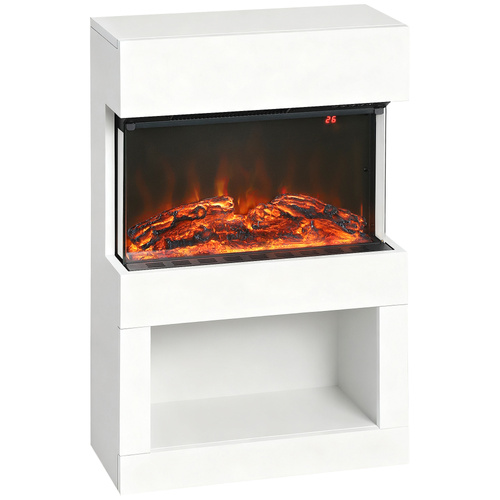 HOMCOM 19" Electric Fireplace with Surround, 3D Flame Effect, 6 Colours & 3 Brightness Levels, 1000W/2000W White Electric Fire and Mantel Reach up to 30㎡ Space with Remote & Timer, 3 Sided View