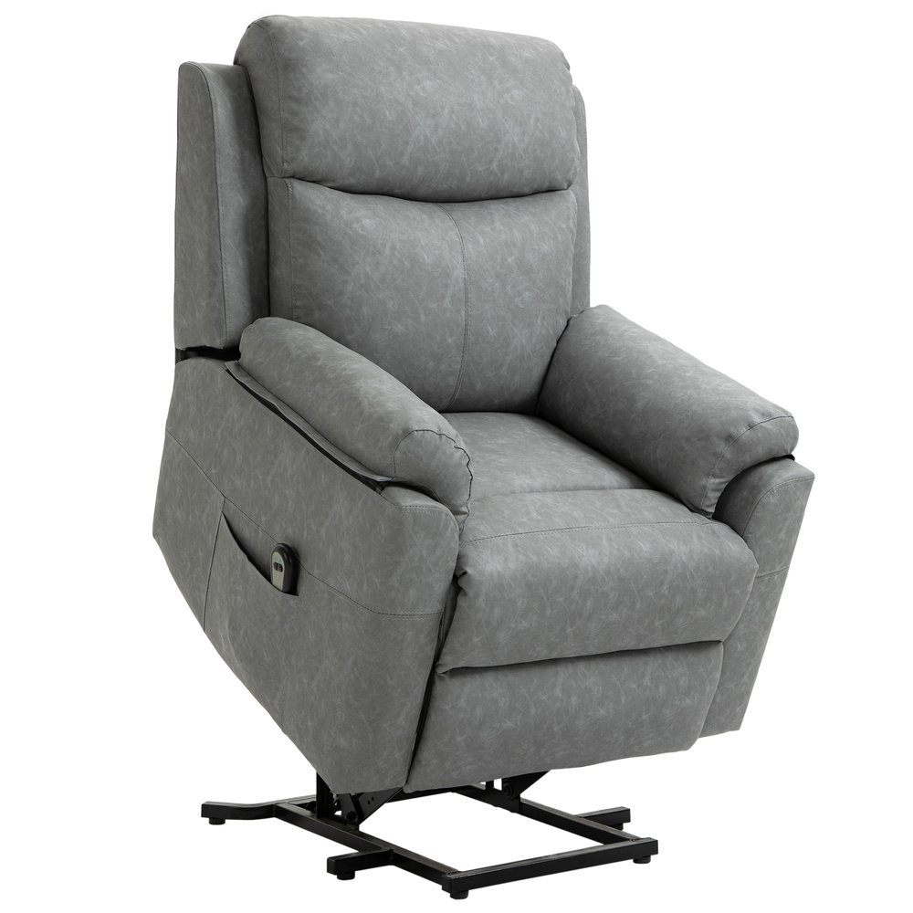 HOMCOM Faux Leather 70° Electric Riser Recliner Chair - Grey