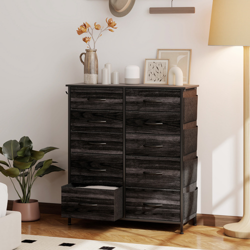 HOMCOM Chest of Ten Fabric Drawers - Black