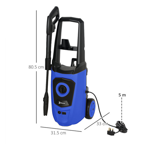 DURHAND High Pressure Washer, 150 Bar Pressure, 510 L/h Flow, 1800W, High-Performance Portable Power Jet Wash Cleaner, Blue