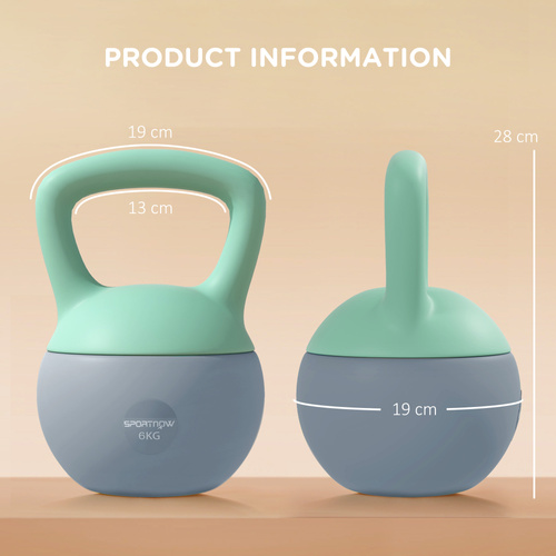 SPORTNOW 6KG Soft Kettlebell, Kettlebell with Non-Slip Handle for Home Gym, Weight Lifting, Strength Training, Green/Grey