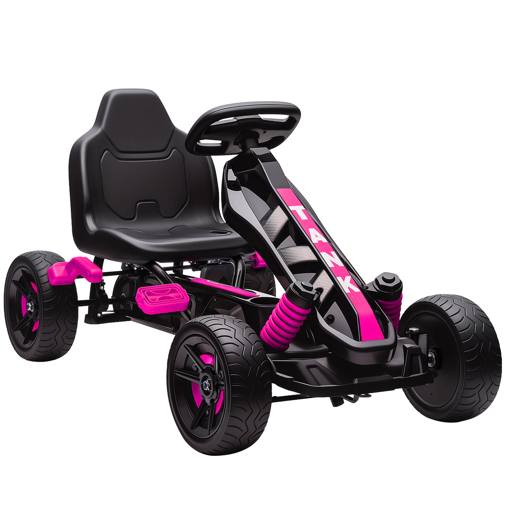 AIYAPLAY Pedal Go Kart for Kids Aged 3-6 Years, with Freewheel System, Brake, EVA Anti-Slip Wheels, Pink