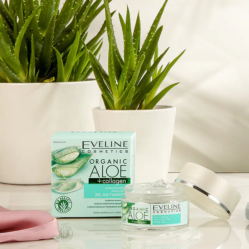 Eveline Organic Aloe + Collagen Wegański Nawilżający Żel dla Skóry Normalnej i Mieszanej 50ml