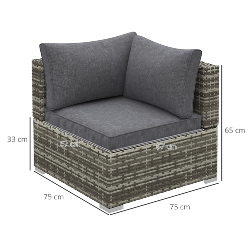 Outsunny Outdoor PE Rattan Corner Sofa, Garden Wicker Furniture Single Sofa Chair w/ Cushions, Deep Grey