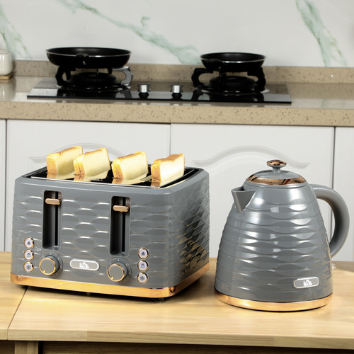 HOMCOM Four-Slice Rippled Toaster - Grey