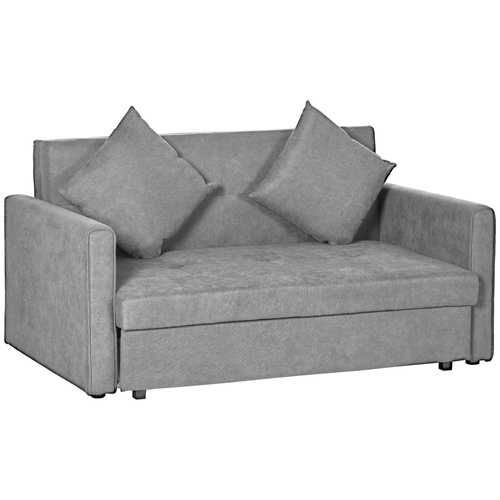 HOMCOM Snow Flannel Two-Seater Sofa Bed, with Storage - Grey