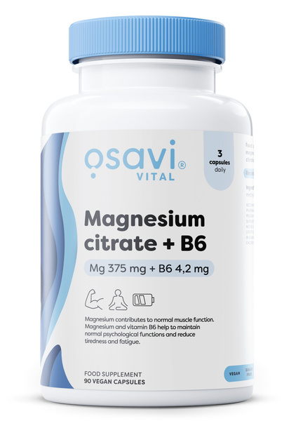 Osavi Magnesium Citrate + B6 for Nervous System and Muscles 375mg + 4.2mg 90 Vcaps