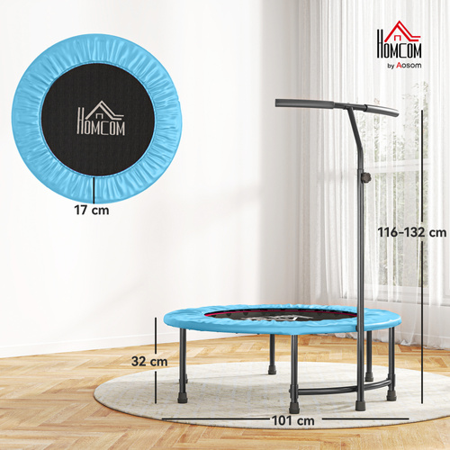 HOMCOM 40" Fitness Trampoline with Adjustable Handle, Rebounder Trampoline, Mini Jumper for Indoor Exercise Workout, Blue