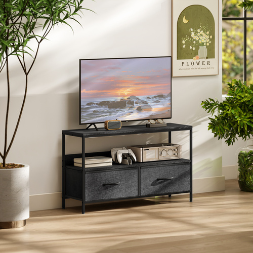 HOMCOM TV Stand Cabinet with 2 Foldable Drawers - Black
