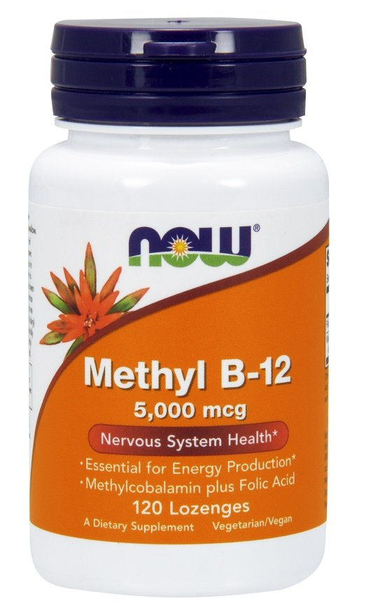 NOW Foods Methyl B-12 with Folic Acid 5000mcg for Energy Production 120 Lozenges