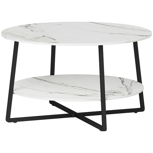 HOMCOM Two-Tier Marble-Effect Coffee Table - White/Black