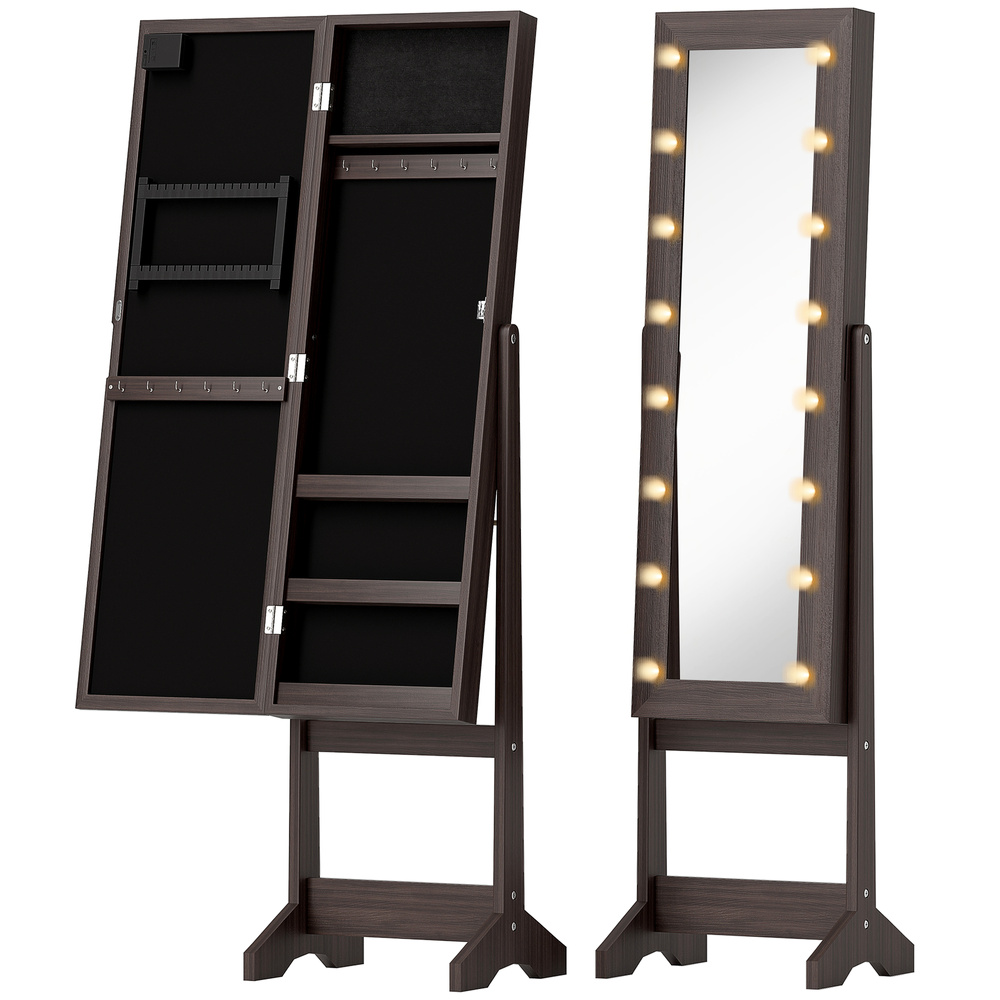 HOMCOM Freestanding Mirrored Jewellery Storage Cabinet - Dark Brown