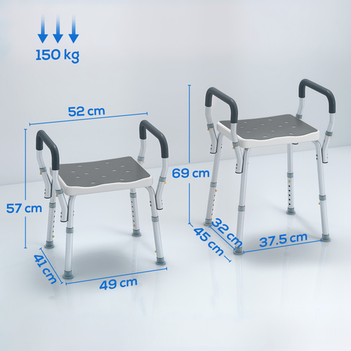 HOMCOM 57-69cm Aluminium Frame Bath Seat