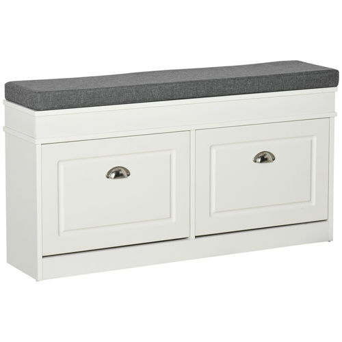 HOMCOM Shoe Storage Bench with Seat Cushion, 2 Drawers, Adjustable Shelf for Entryway, Living Room, White