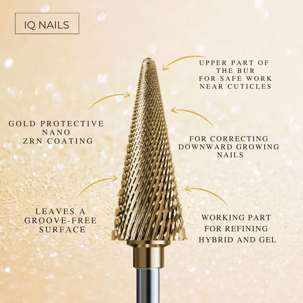 IQ Nails Frez do Paznokci z Węglika Wolframu w Kształcie Stożka Specjalne Nacięcia Poprzeczne 6mm Powłoka ZRN 266XUF HP.060 1 Sztuka