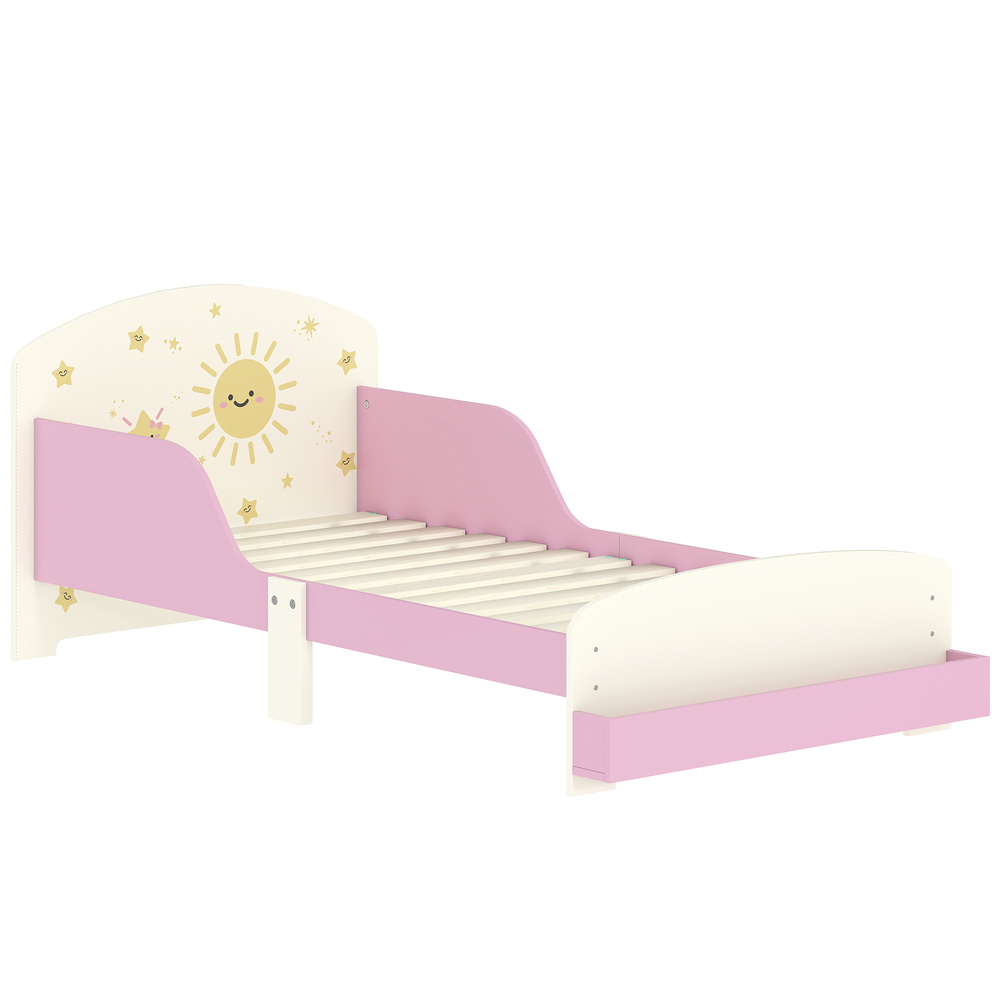 AIYAPLAY Toddler Bed with Storage, Guardrails, Sun Design, for Ages 3-8 Years, Fits 140 x 70cm Mattress,