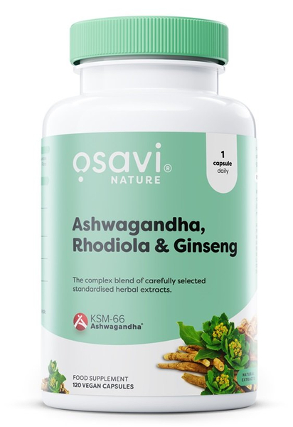 Osavi Ashwagandha Rhodiola Rosea and Ginseng Supports Body in Fighting Stress Relieves Feeling of Fatigue 120 vegan capsules