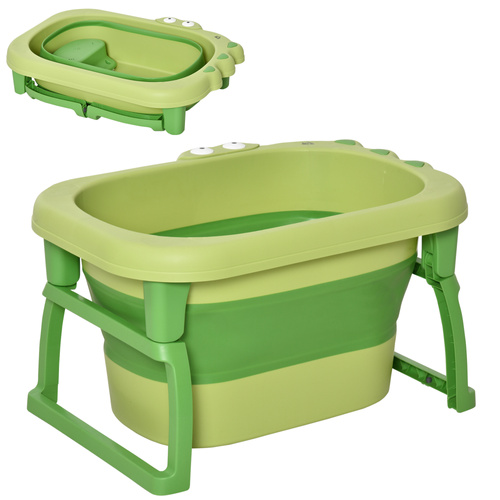 HOMCOM Foldable Baby Bathtub, with Stool - Green
