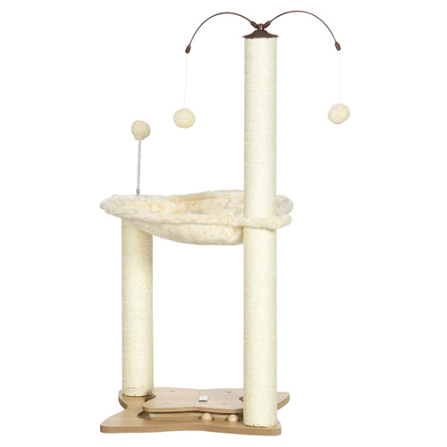PawHut Cat Tree, with Scratching Posts, Hammock, Toy Ball - Beige