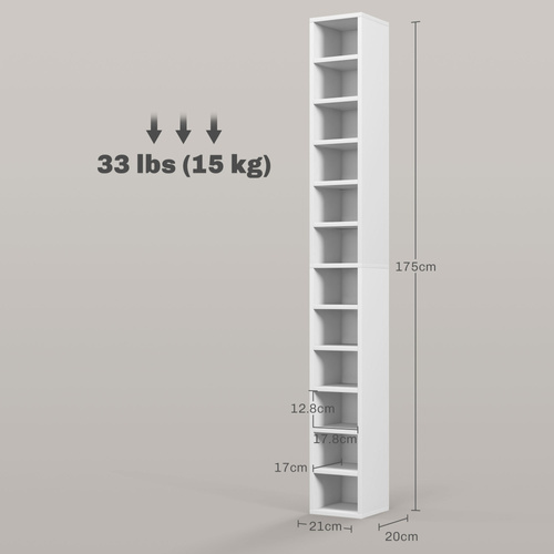 HOMCOM 204 CD Tall Narrow Media Storage Tower - White