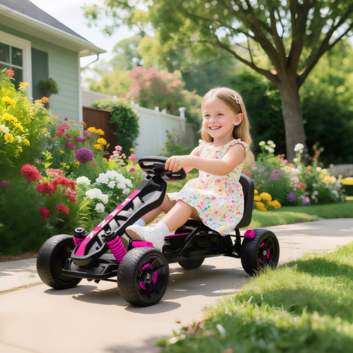 AIYAPLAY Pedal Go Kart for Kids Aged 3-6 Years, with Freewheel System, Brake, EVA Anti-Slip Wheels, Pink