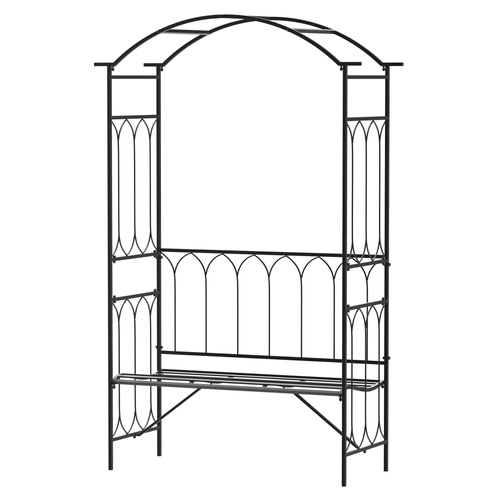 Outsunny Garden Metal Frame Bench W/Arch for Various Climbing Plant, 115Lx50Wx203H cm-Black