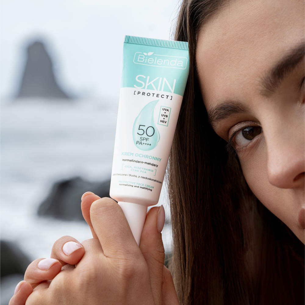 Bielenda Skin Protect Normalizująco - Matujący Krem Ochronny SPF 50 PA++++ UVA + UVB + HEV dla Skóry Tłustej i Mieszanej 40ml