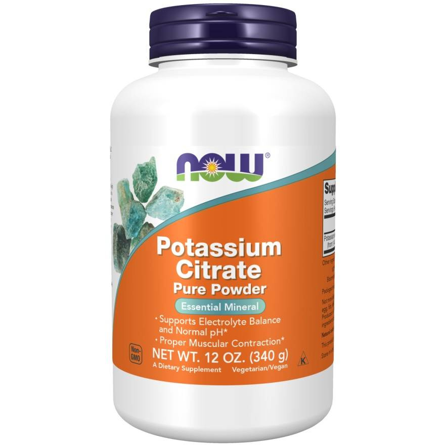 Now Foods Potassium Citrate Pure Powder Cytrynian Potasu Puder Wspomaga Skurcze Mięśni 340g