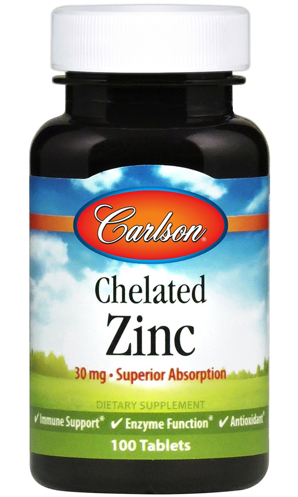Carlson Labs Chelated Zinc 30mg for Immune Support 100 Tablets